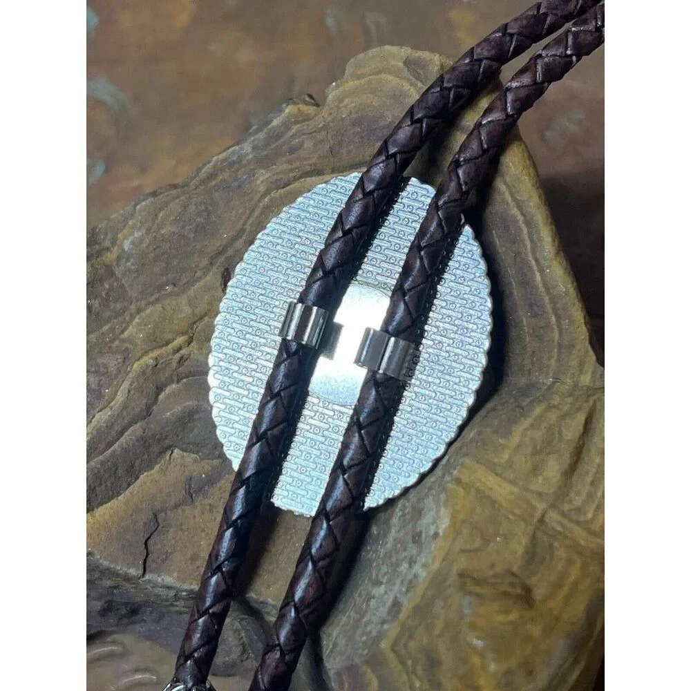 3D Amber Nature OWL Cameo Silver Lariat Black Bolo Tie Wedding Father's Day Dad - Picture 7 of 12